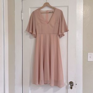 Blush pink flowy midi bridesmaid dress